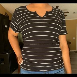 Simple Cute Striped Black and White V-Neck